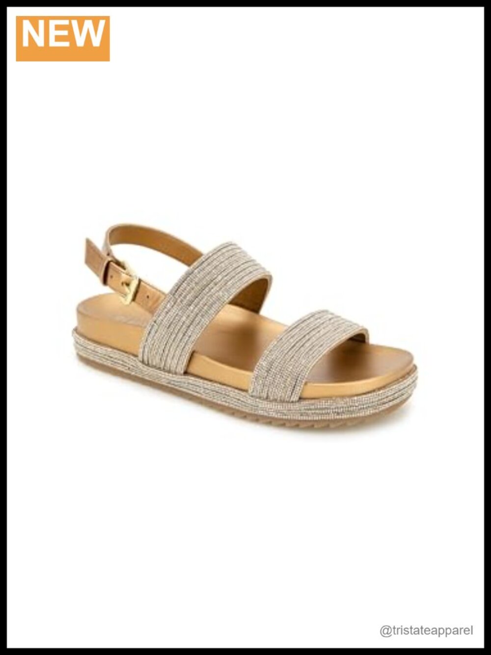 Women's Debra Slingback Jeweled Flat Sandals Faux Leather Open Toe